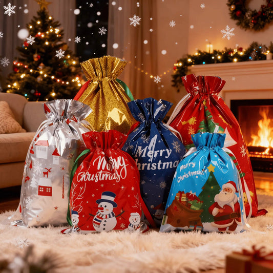 Christmas Drawstring Gift Bags, 18 or 50 Pack