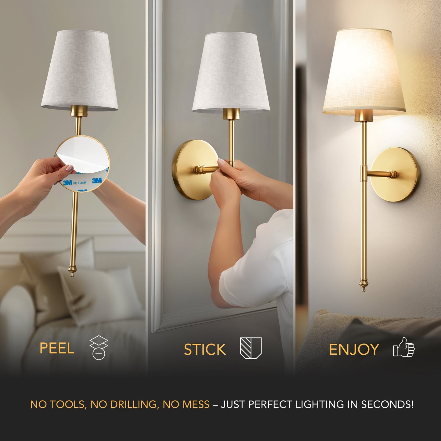 Wireless Wall Sconces, Set of 2, Three Finishes, view 3