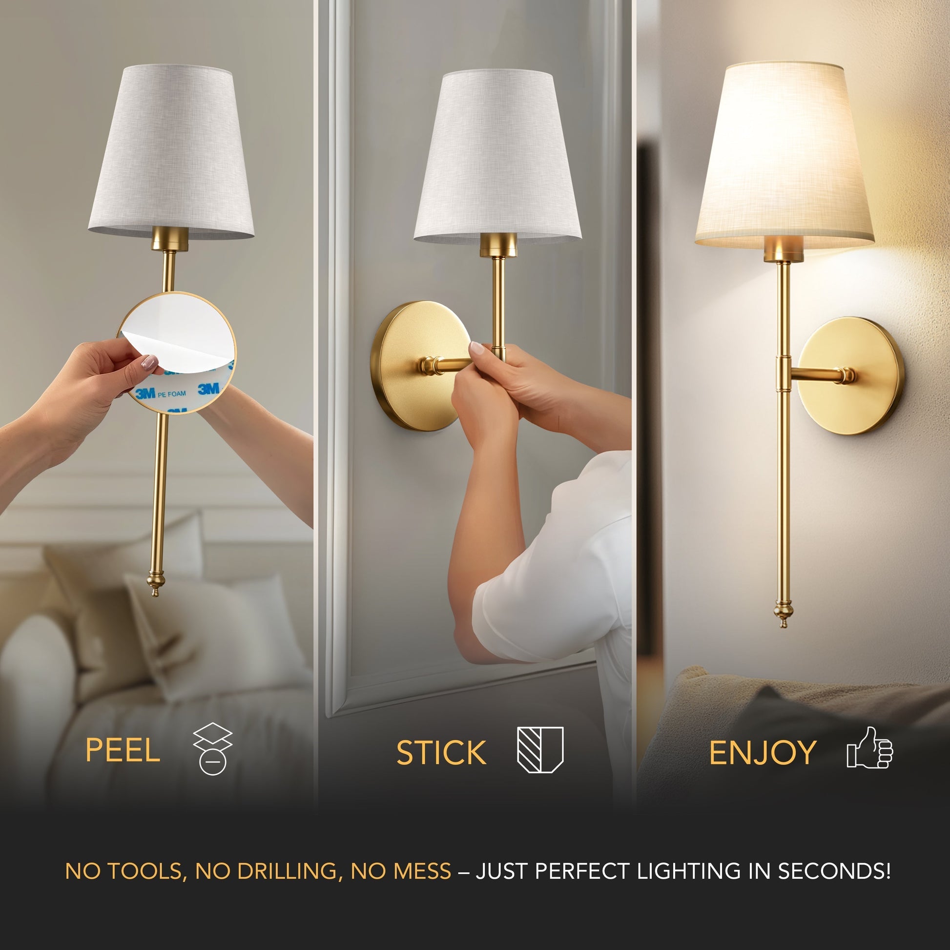 Wireless Wall Sconces, Set of 2, Three Finishes, view 3