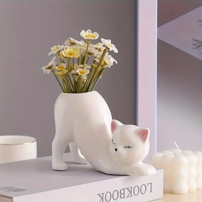 Ceramic Cat Planter with Drainage Hole, view 8