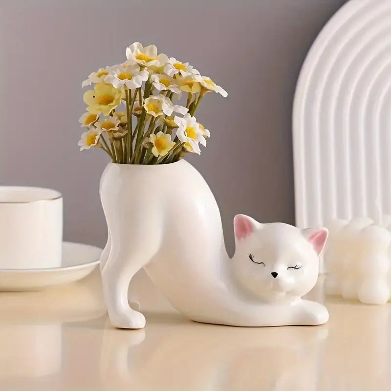 Ceramic Cat Planter with Drainage Hole, view 10