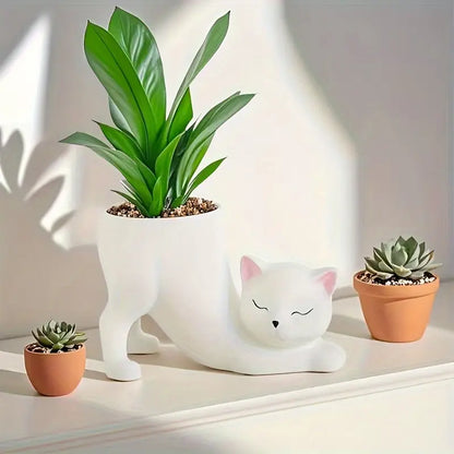 Ceramic Cat Planter with Drainage Hole, view 7