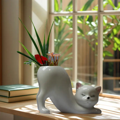 Ceramic Cat Planter with Drainage Hole, view 9