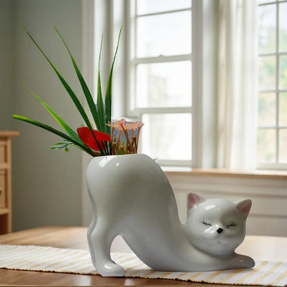 Ceramic Cat Planter with Drainage Hole, view 12