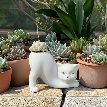 Ceramic Cat Planter with Drainage Hole, view 11