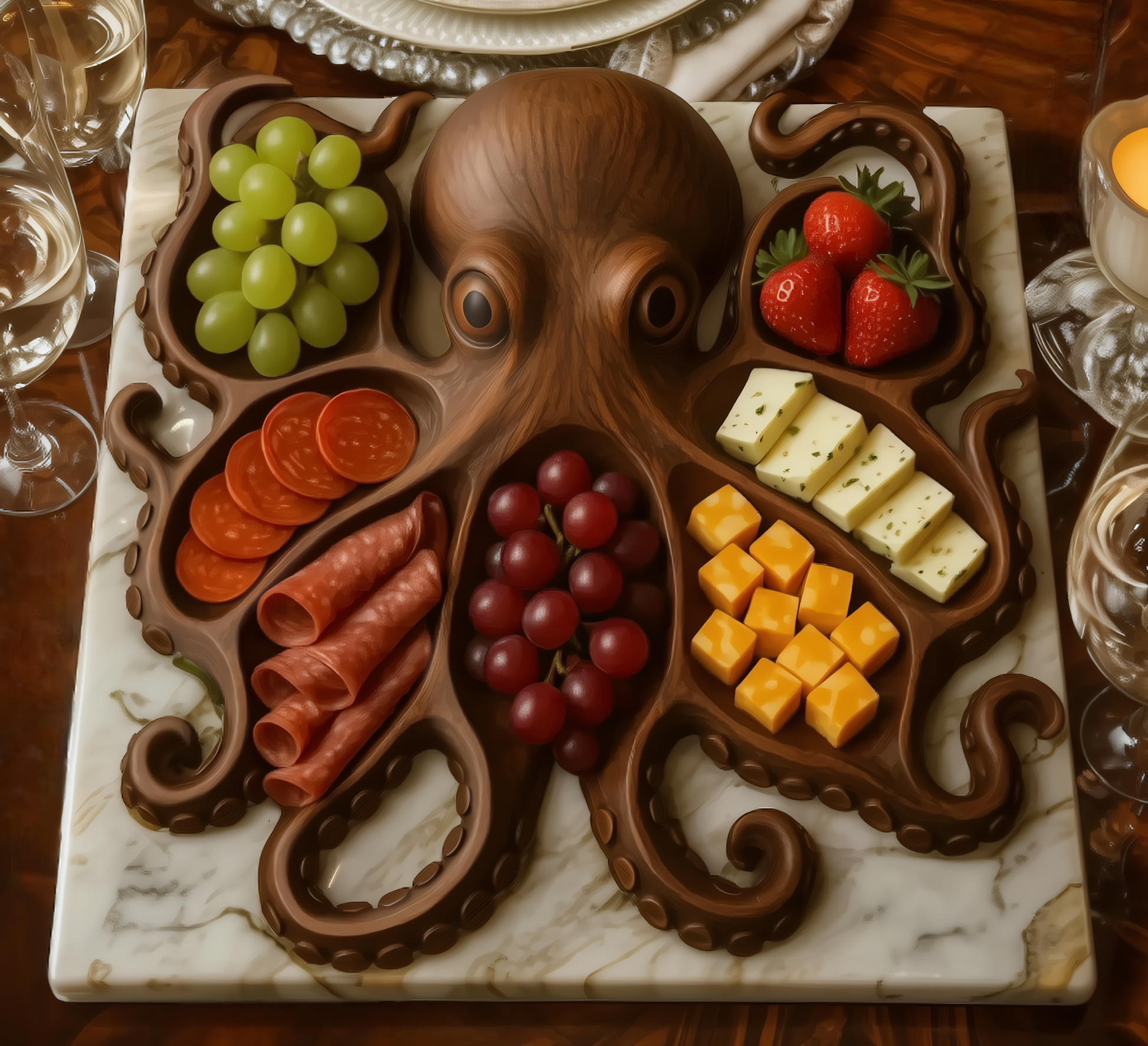Octopus Charcuterie Board, 10 in Carved Wood, view 3