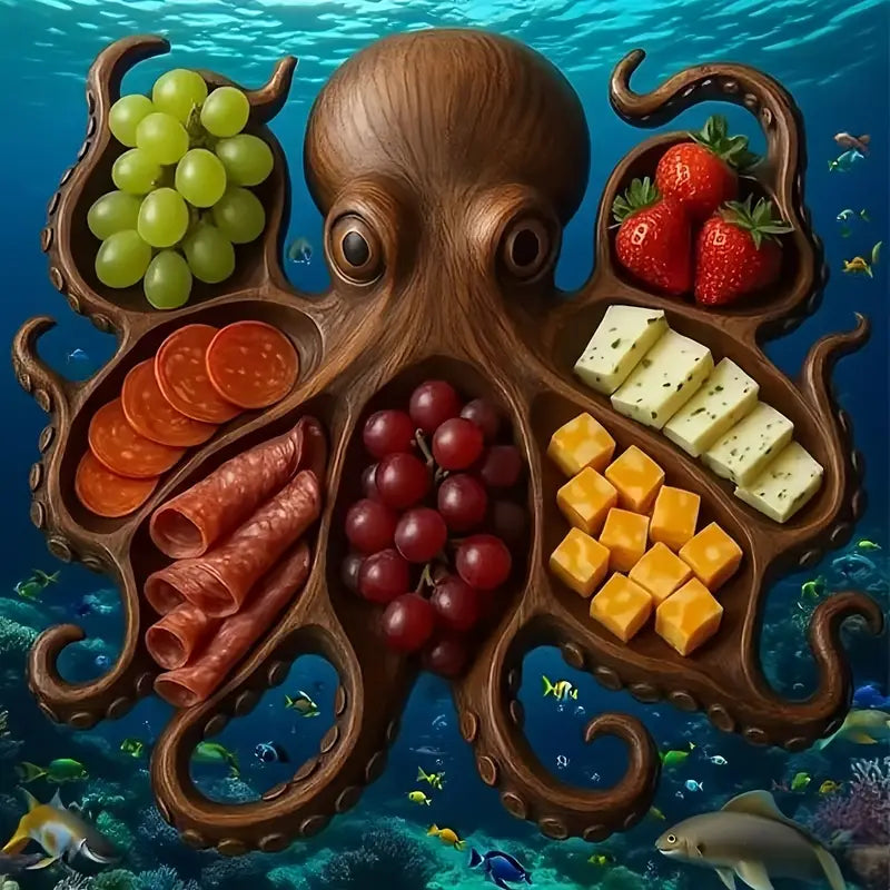 Octopus Charcuterie Board, 10 in Carved Wood, view 2