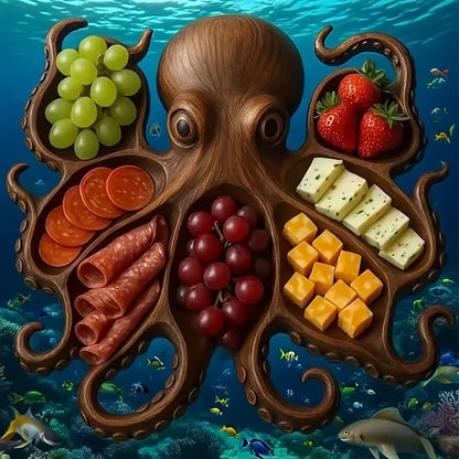 Octopus Charcuterie Board, 10 in Carved Wood, view 2