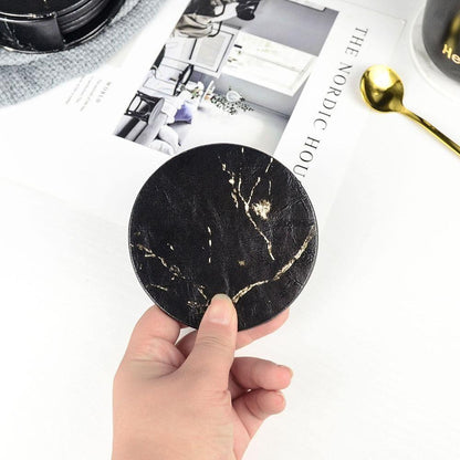 Marbled Vegan Leather Coaster Set with Caddy, view 4