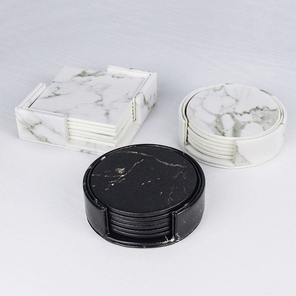 Marbled Vegan Leather Coaster Set with Caddy, view 7