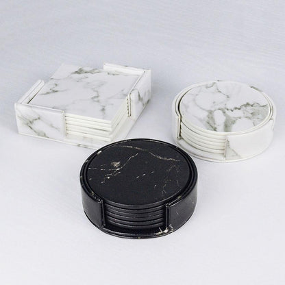 Marbled Vegan Leather Coaster Set with Caddy, view 7