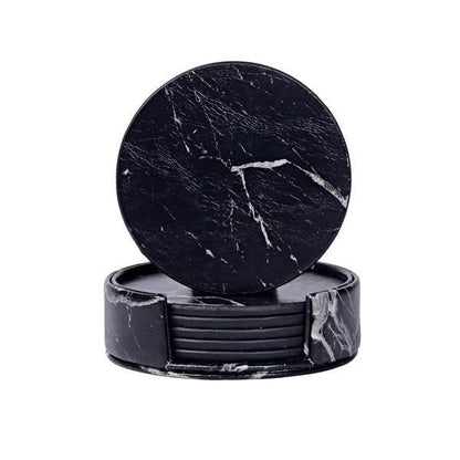 Marbled Vegan Leather Coaster Set with Caddy, view 6