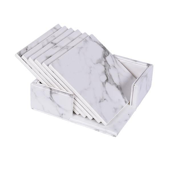 Marbled Vegan Leather Coaster Set with Caddy, view 8