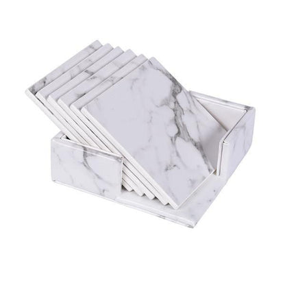 Marbled Vegan Leather Coaster Set with Caddy, view 8