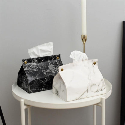 Marbled Vegan Leather Tissue Holder with Button Closure, view 5