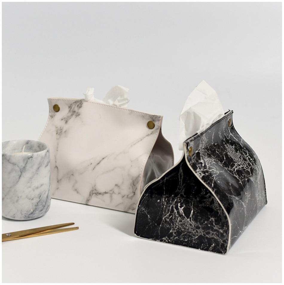 Marbled Vegan Leather Tissue Holder with Button Closure