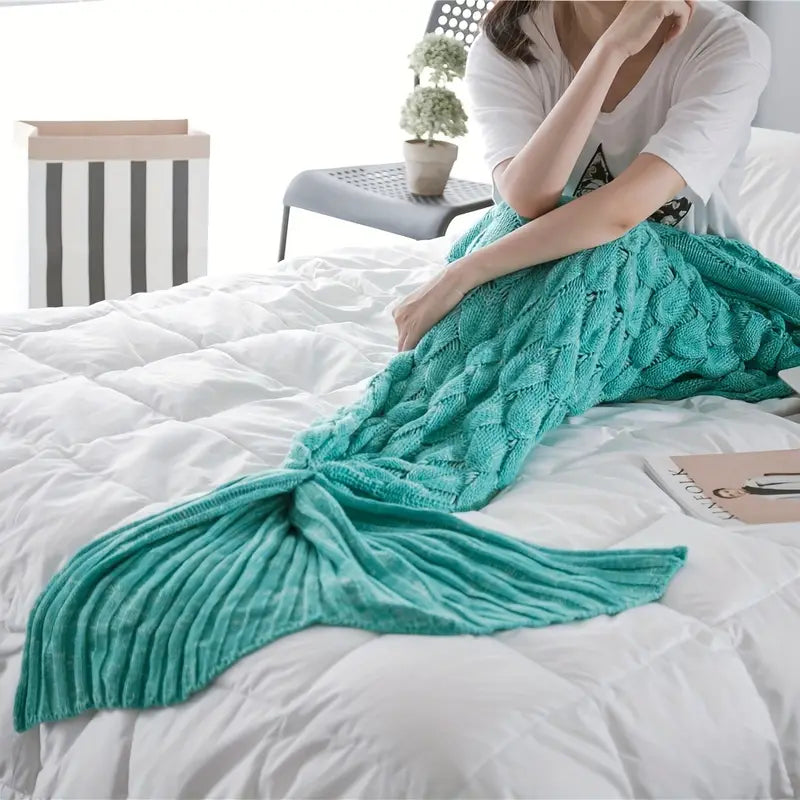 Knitted Mermaid Tail Blanket, Two Sizes, view 5