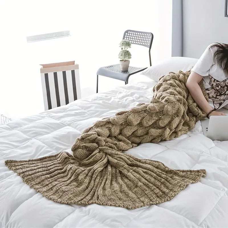 Knitted Mermaid Tail Blanket, Two Sizes, view 6