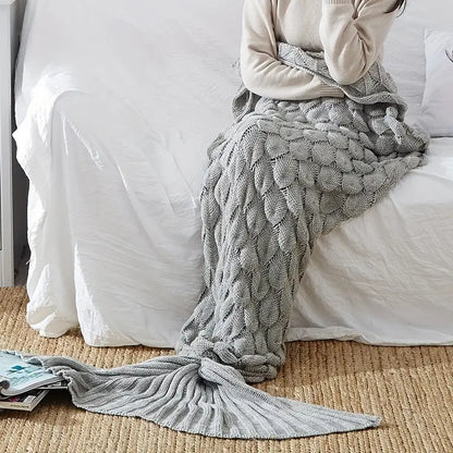 Knitted Mermaid Tail Blanket, Two Sizes, view 3