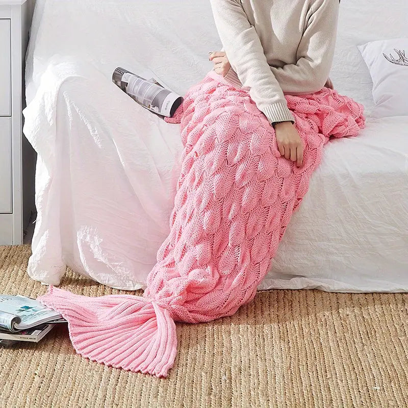 Knitted Mermaid Tail Blanket, Two Sizes, view 4