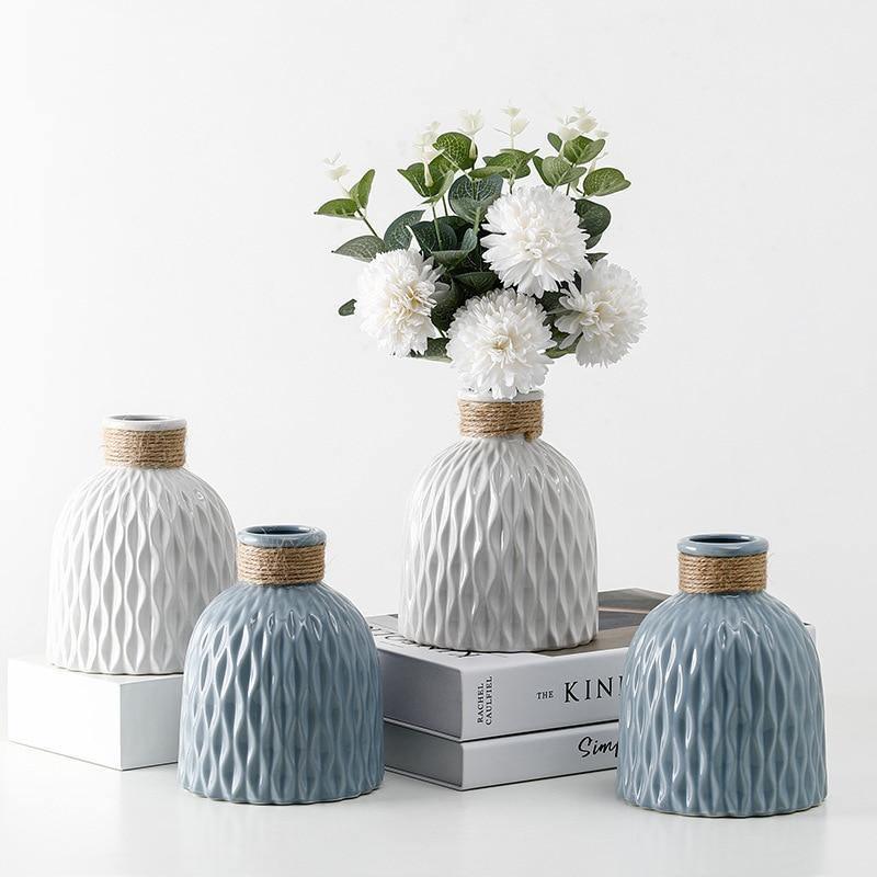 Textured Ceramic Vase with Origami Fold Pattern