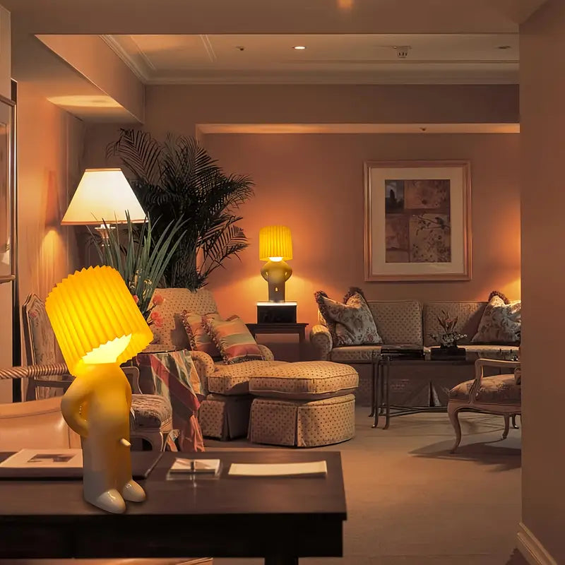 Novelty Naked Man Table Lamp with Pleated Shade, view 8