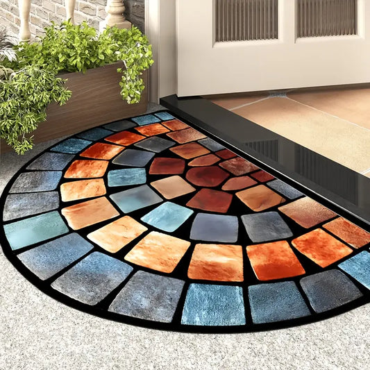 Half Moon Mosaic Print Rug, Machine Washable