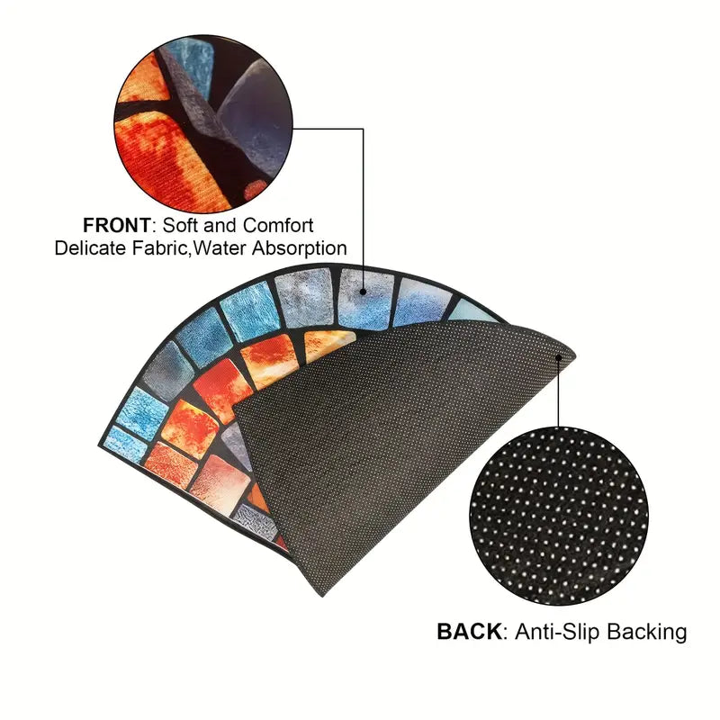 Half Moon Mosaic Print Rug, Machine Washable, view 11