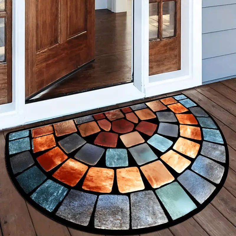 Half Moon Mosaic Print Rug, Machine Washable, view 5