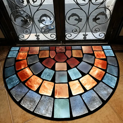 Half Moon Mosaic Print Rug, Machine Washable, view 8