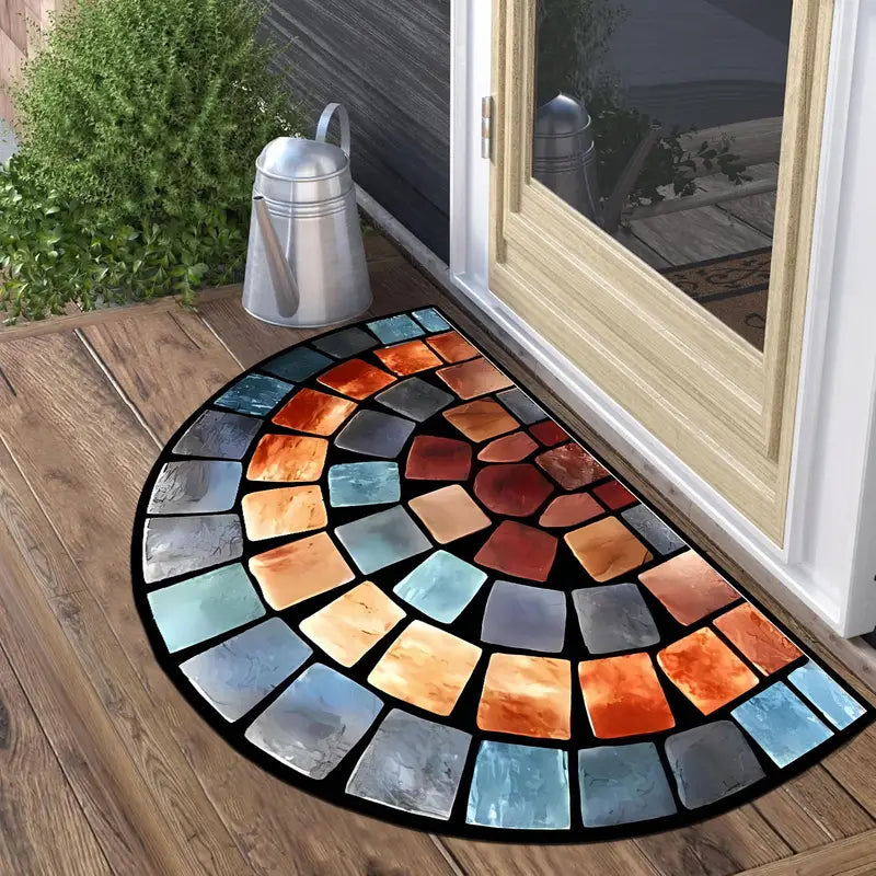 Half Moon Mosaic Print Rug, Machine Washable, view 3