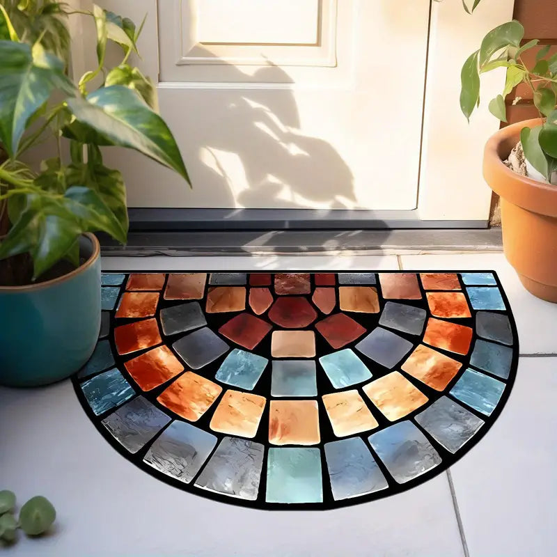 Half Moon Mosaic Print Rug, Machine Washable, view 4