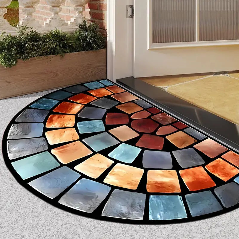 Half Moon Mosaic Print Rug, Machine Washable, view 7