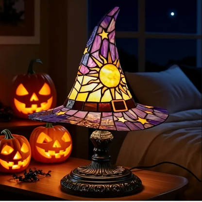 Stained Glass Witch Hat Lamp with Sun and Stars, view 8