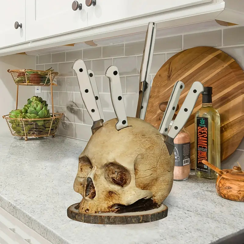 Skull Knife Block for Seven Knives, Hand Painted, view 6