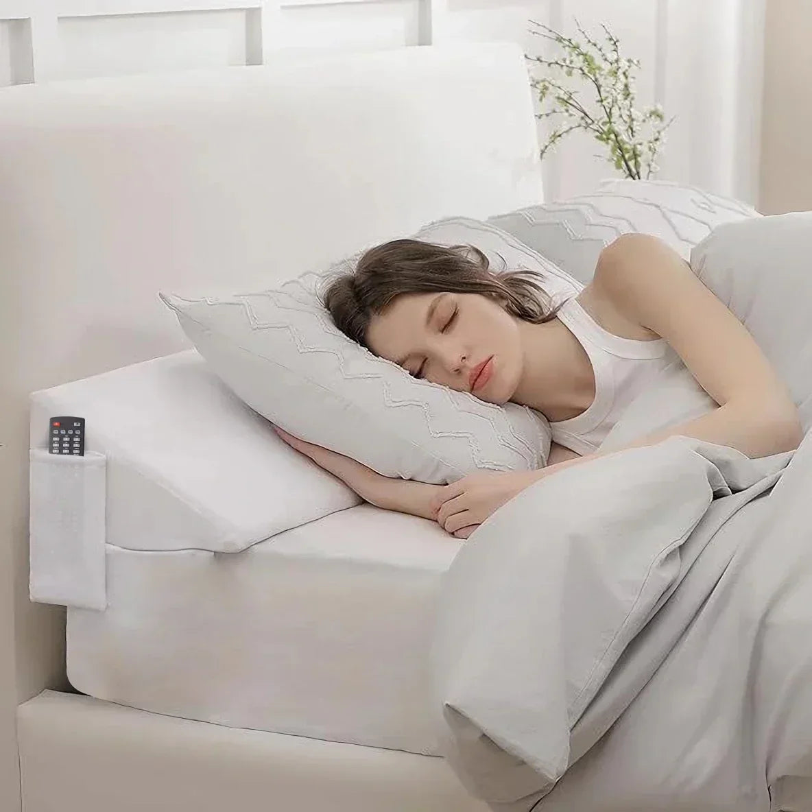 Headboard Gap Filler Wedge Pillow with Side Pockets