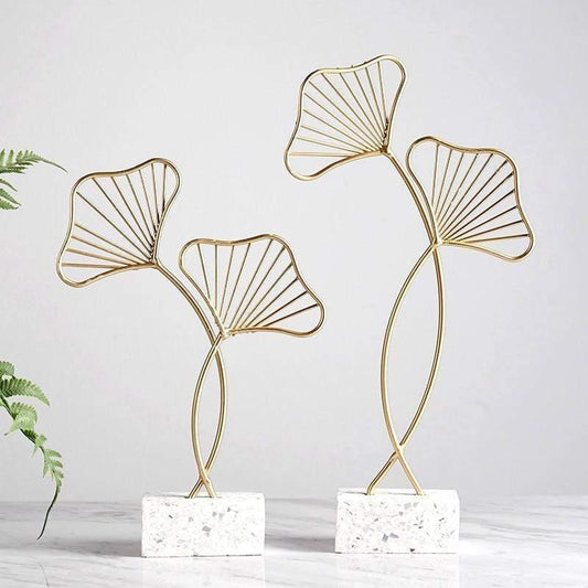 Metal Leaf Sculpture Figurines, Ginkgo, Palm and Fan