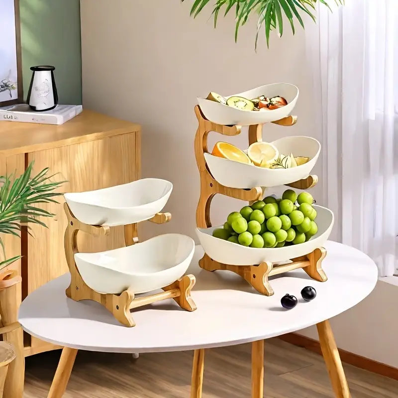 Two or Three Tier Fruit Stand with Wooden Handle, view 10