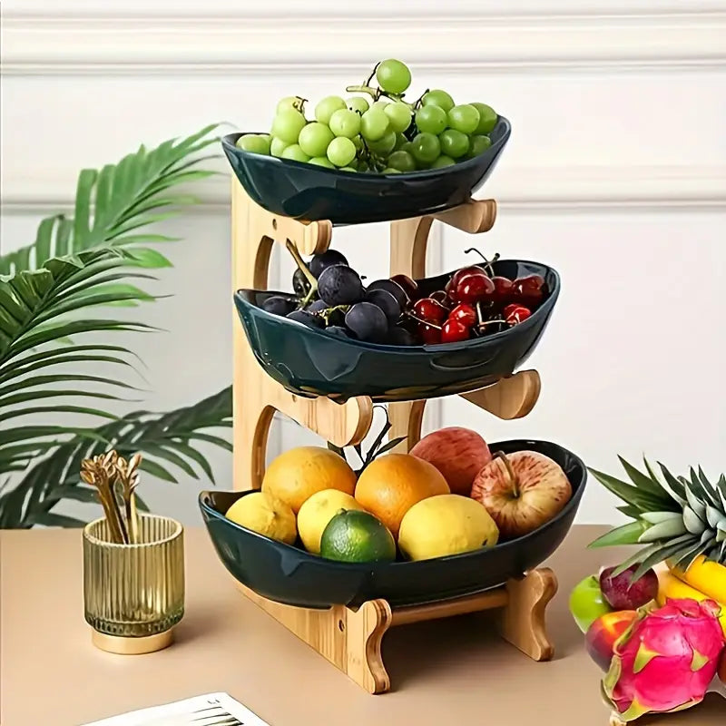 Two or Three Tier Fruit Stand with Wooden Handle, view 7