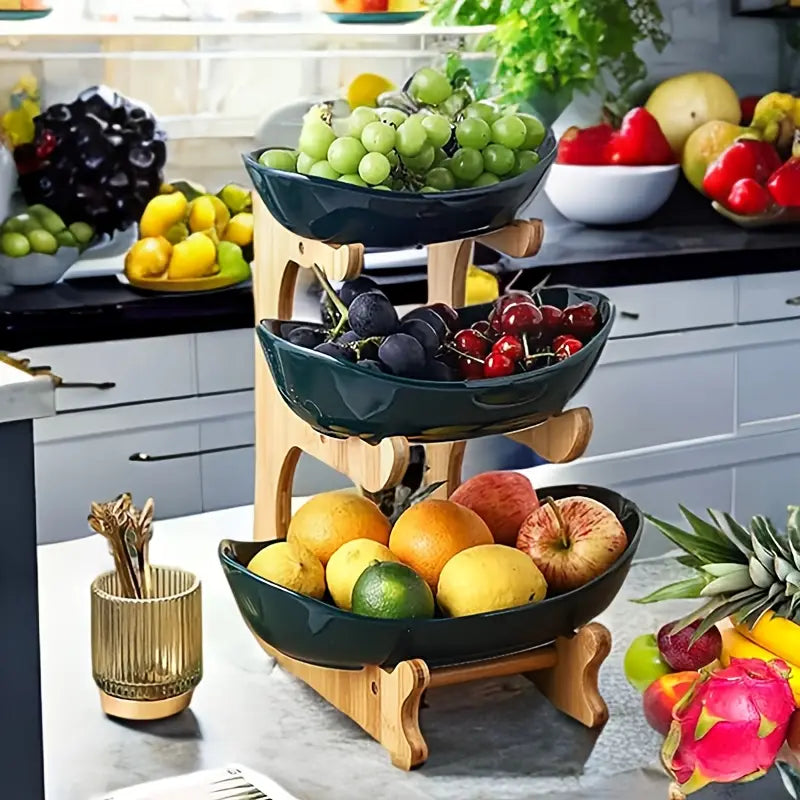 Two or Three Tier Fruit Stand with Wooden Handle, view 8