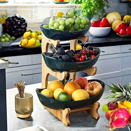 Two or Three Tier Fruit Stand with Wooden Handle, view 8