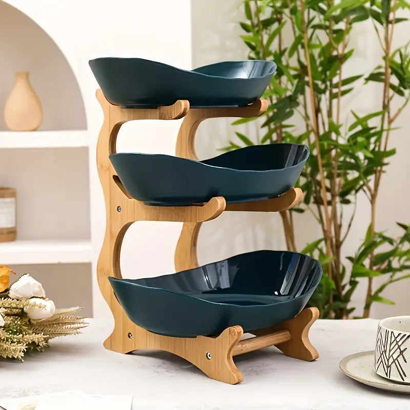 Two or Three Tier Fruit Stand with Wooden Handle, view 11