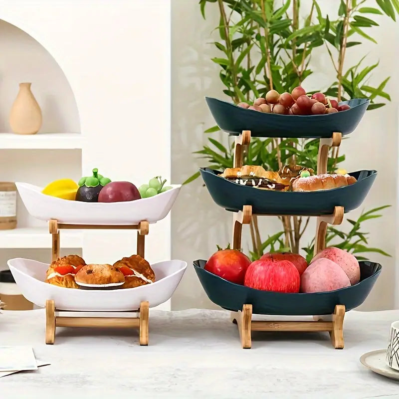 Two or Three Tier Fruit Stand with Wooden Handle, view 12