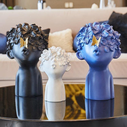 Resin Head Sculptures with Flower Hair, Four Sets, view 14