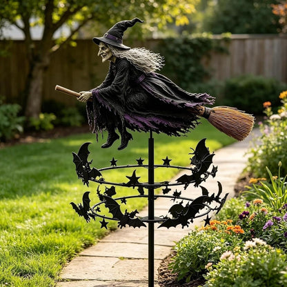 Flying Witch Wind Spinner Garden Stake with Bats, view 5