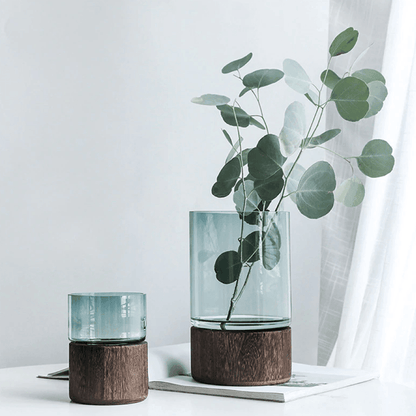 Green or Clear Glass Vase on a Wood Base, Five Sizes, view 6