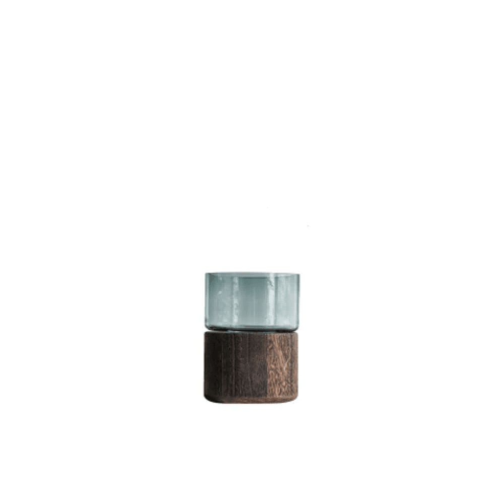 Green or Clear Glass Vase on a Wood Base, Five Sizes, view 7