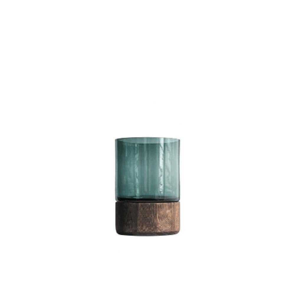 Green or Clear Glass Vase on a Wood Base, Five Sizes, view 10