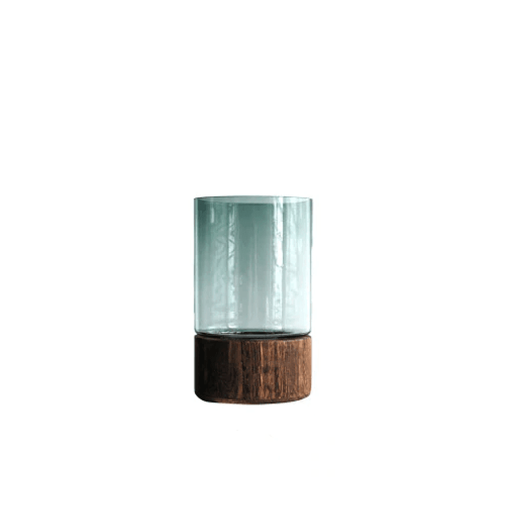 Green or Clear Glass Vase on a Wood Base, Five Sizes, view 9
