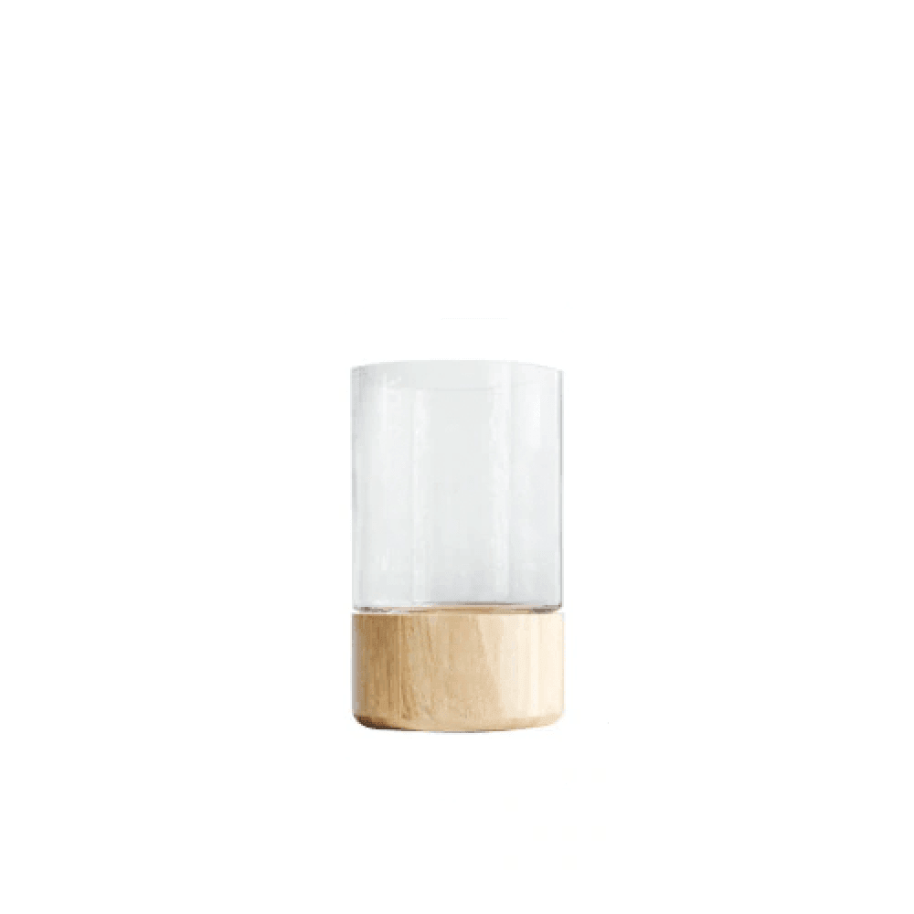 Green or Clear Glass Vase on a Wood Base, Five Sizes, view 14